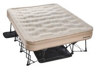 Beige inflatable mattress on a black metal frame with 'OAKTIV' branding.